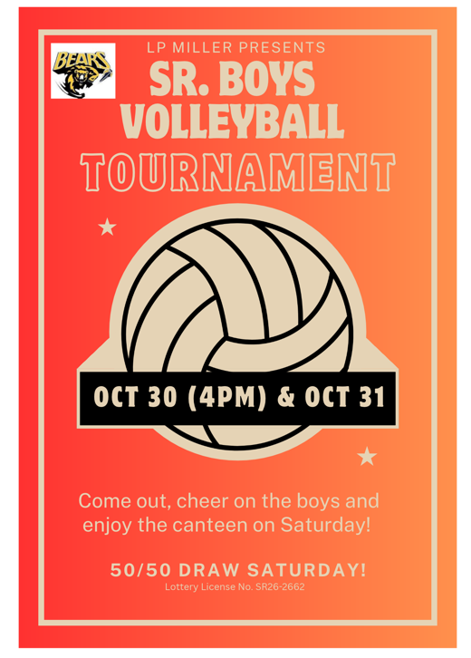 Sr. Boys Volleyball Tournament this weekend! 